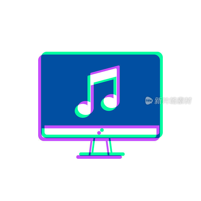 台式电脑上的音乐。图标与两种颜色叠加在白色背景上