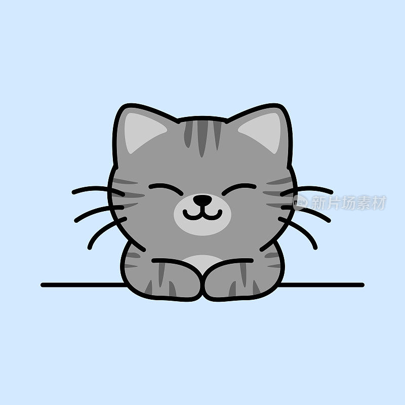 可爱的虎斑猫微笑卡通，矢量插图