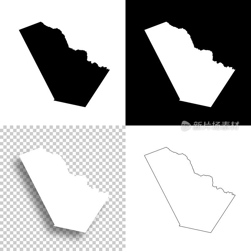 得克萨斯州比郡。设计地图。空白，白色和黑色背景