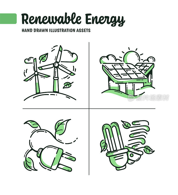可再生能源，风能，太阳能，节能图标