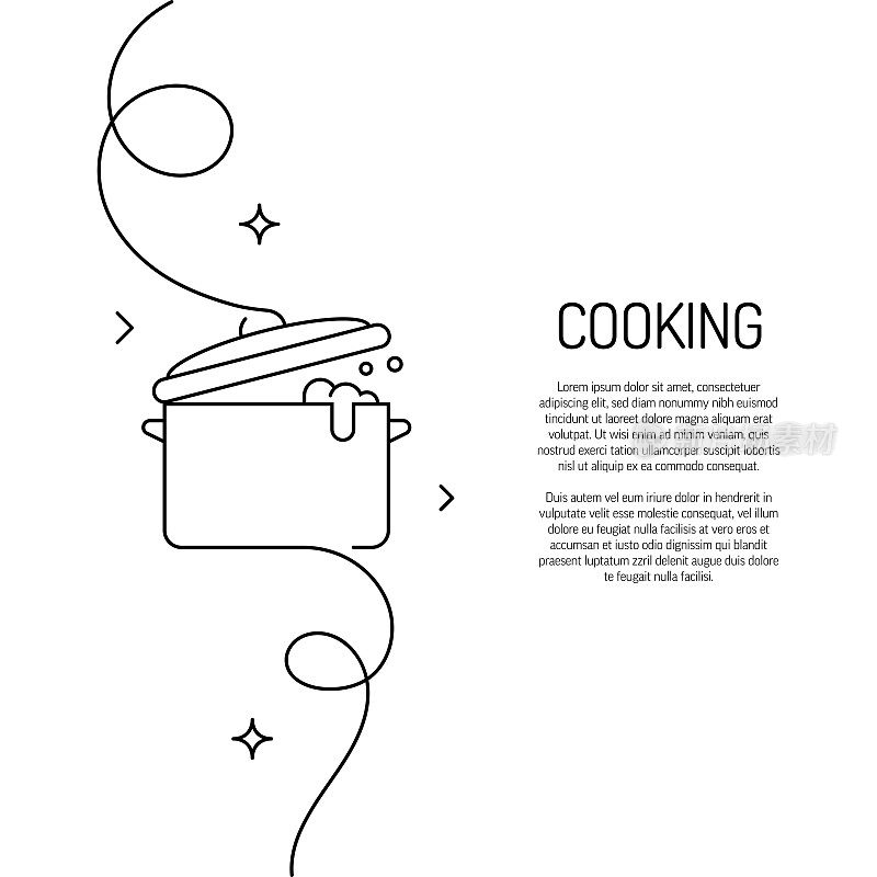 连续线条绘制烹饪图标。手绘符号矢量插图。