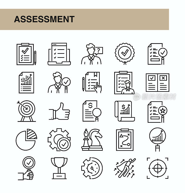 评估线图标集插图审查，图标符号，评级，技术，审计