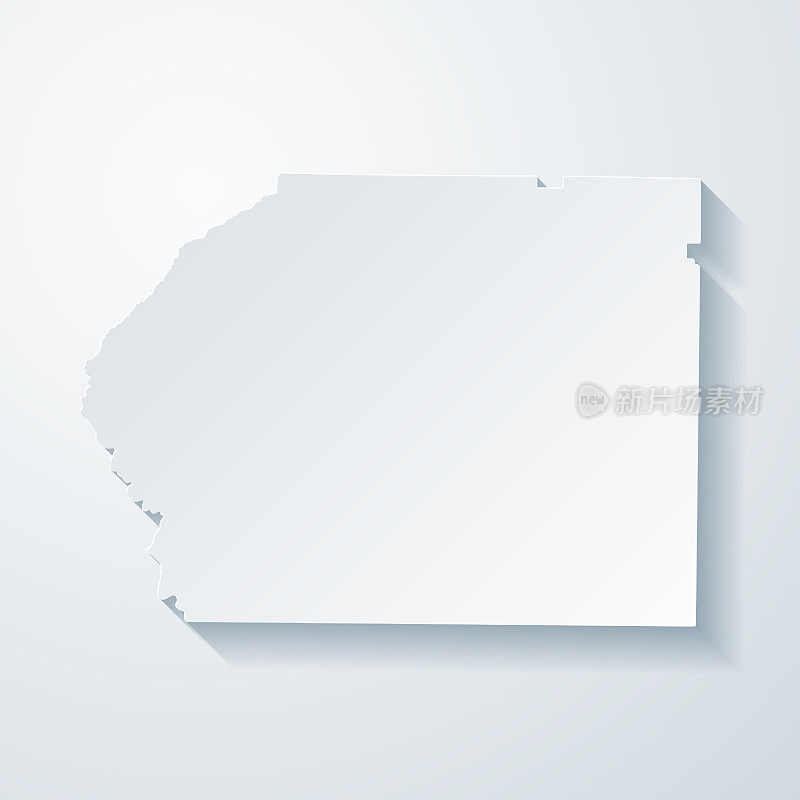 杜利县，乔治亚州。地图与剪纸效果的空白背景