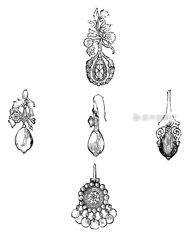 阿拉伯风格珠宝坠耳环-奥斯曼帝国19世纪