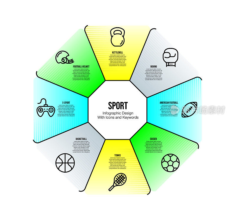 信息图表设计模板与体育关键字和图标