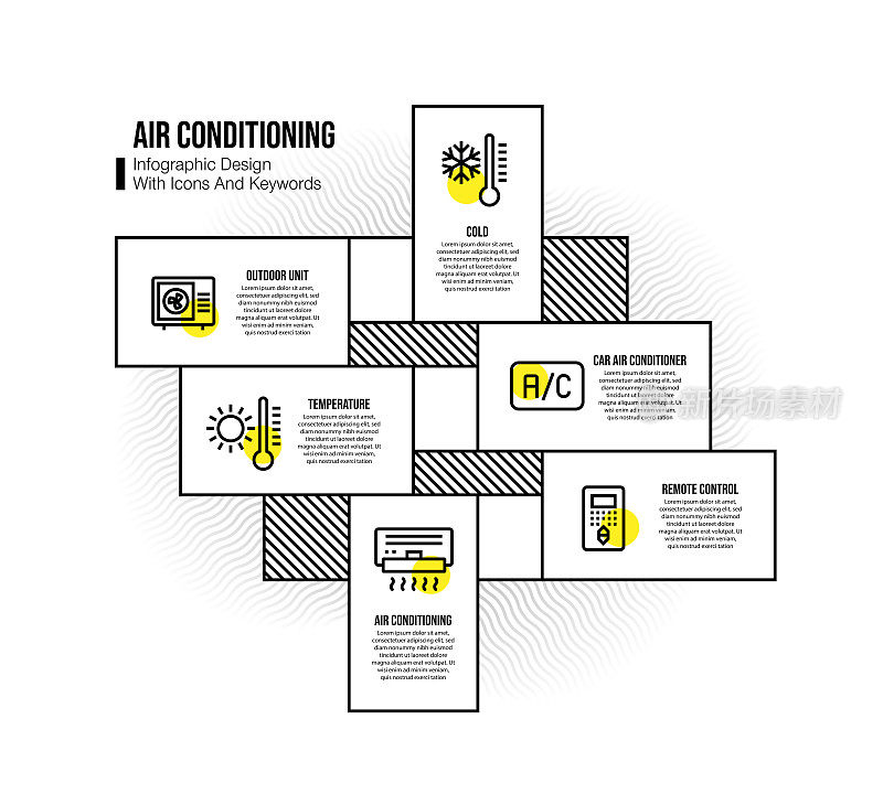 信息图设计模板与空调关键字和图标