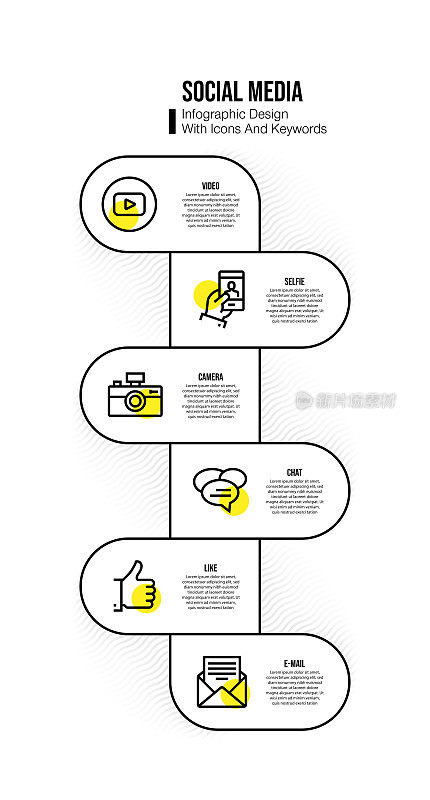 信息图表设计模板与社交媒体的关键字和图标
