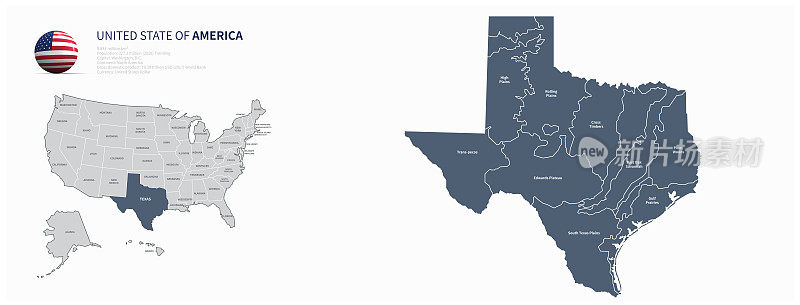 美国地图美国地图和以美国各州边界标出的地图