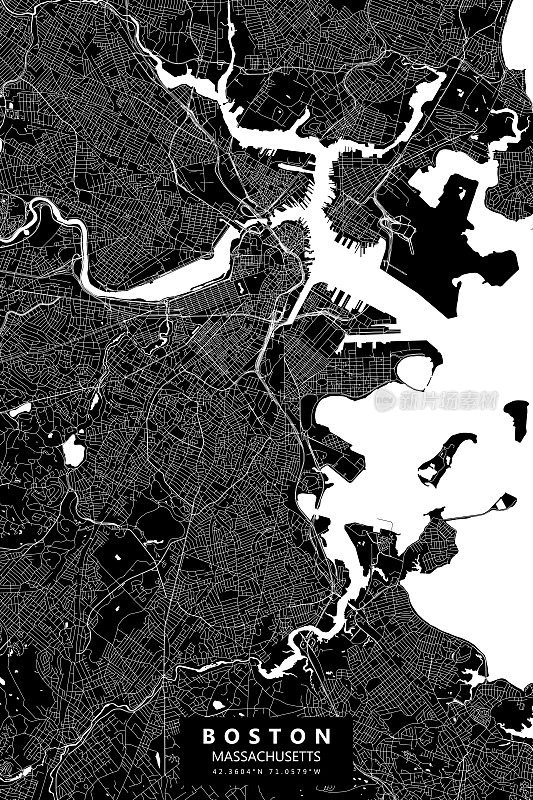 波士顿，马萨诸塞州矢量地图