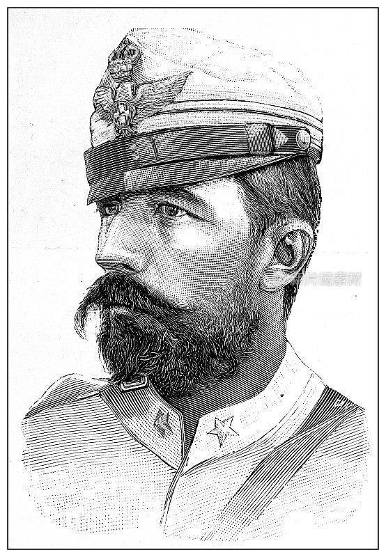 第一次意大利-埃塞俄比亚战争(1895-1896)的古董插图:少校托马索萨尔萨