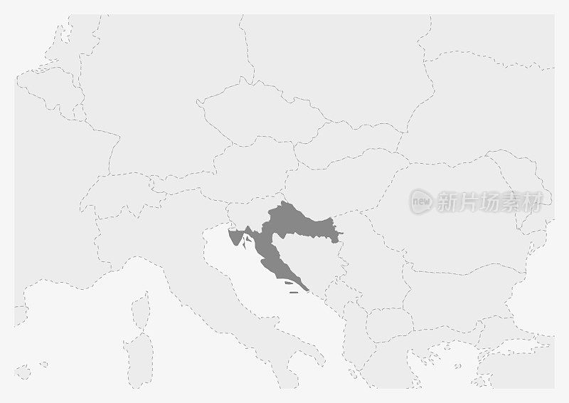 欧洲地图和突出的克罗地亚地图