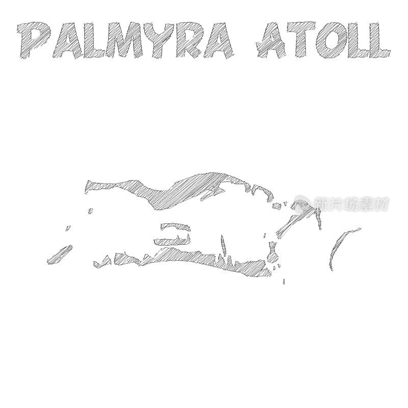 巴尔米拉环礁地图手绘在白色的背景