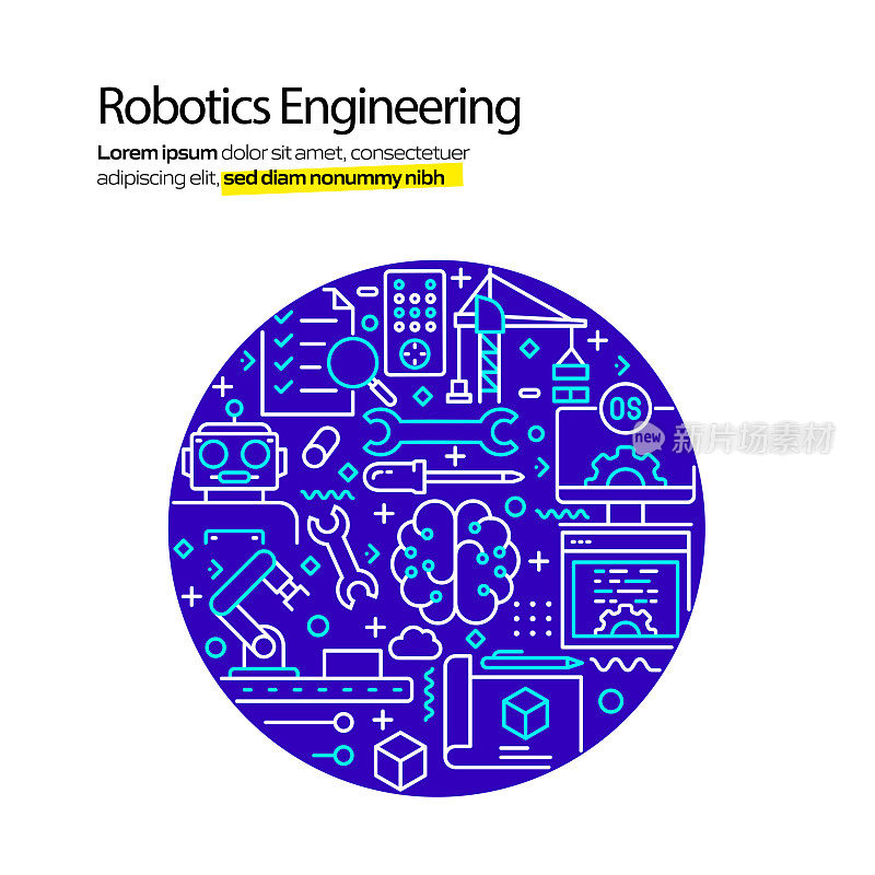 机器人工程相关的现代线条风格矢量插图