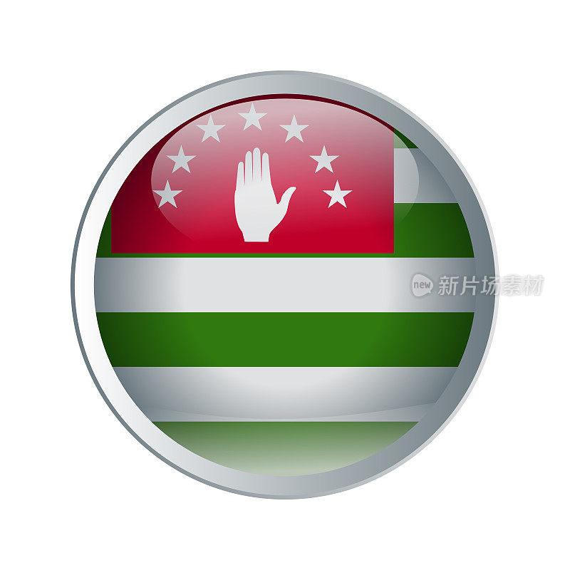 闪亮和浮雕纽扣与阿布哈兹国旗。高详细的圆形标志。矢量插图。