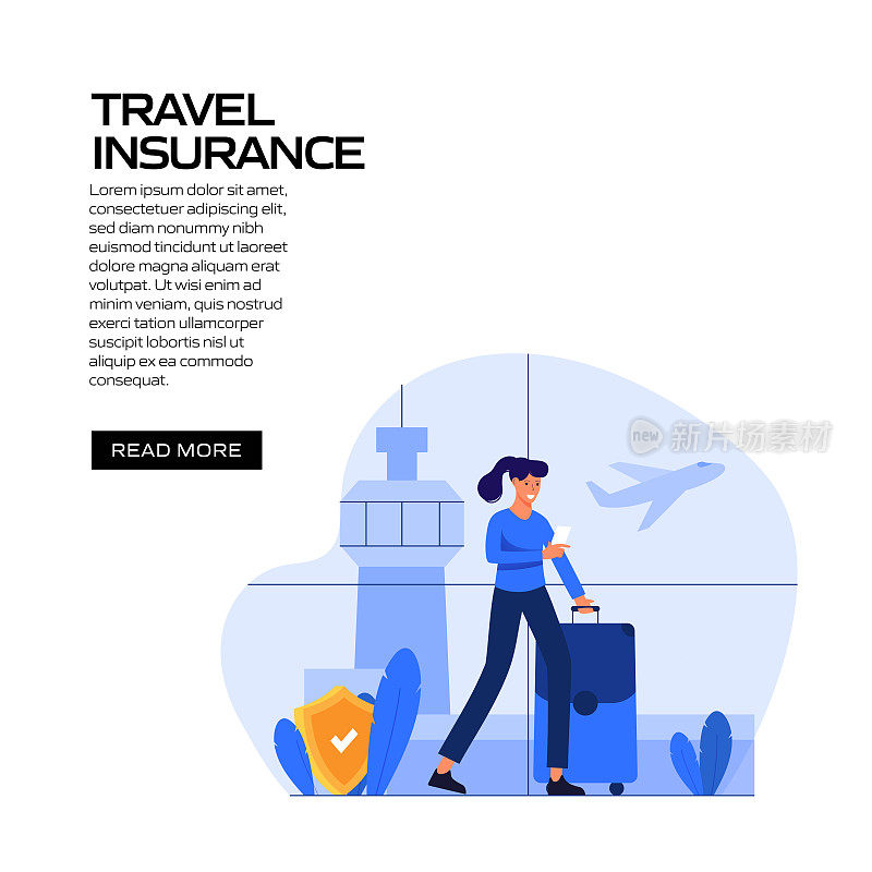 旅游保险概念矢量插图网站横幅，广告和营销材料，在线广告，社交媒体营销等。