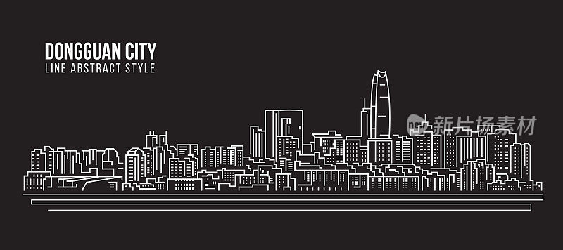城市景观建筑线条艺术矢量插画设计-东莞市