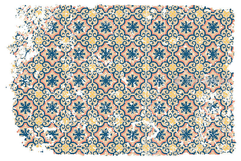 瓷砖复古东方Grunge背景与Azulejos葡萄牙西班牙复古设计