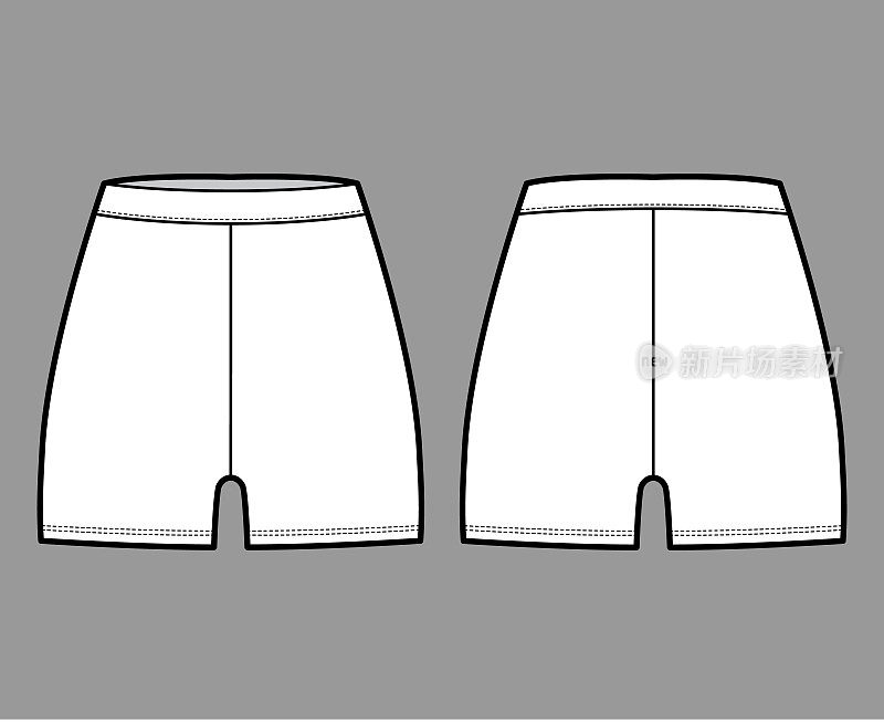 自行车短裤绑腿技术时尚插图与自然腰部，高rise，微长度。平训练裤