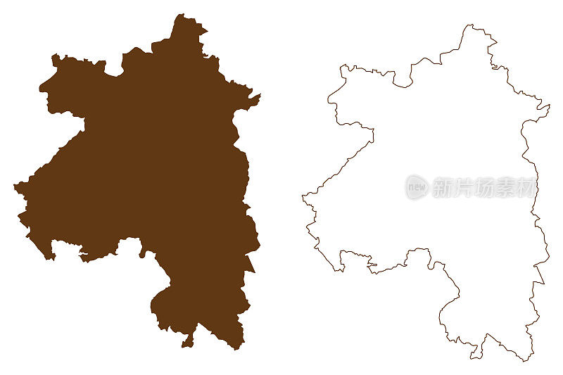 索内伯格区(德国联邦共和国，农村地区，图林根州自由)地图矢量插图，潦草素描索内伯格地图
