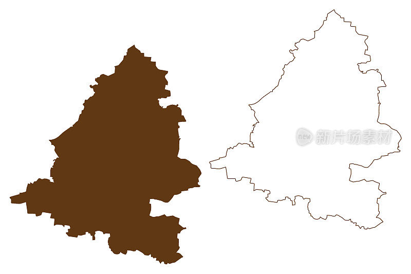 泰尔托-火焰区(德国联邦共和国，勃兰登堡州农村区)地图矢量插图，潦草素描泰尔托火焰地图