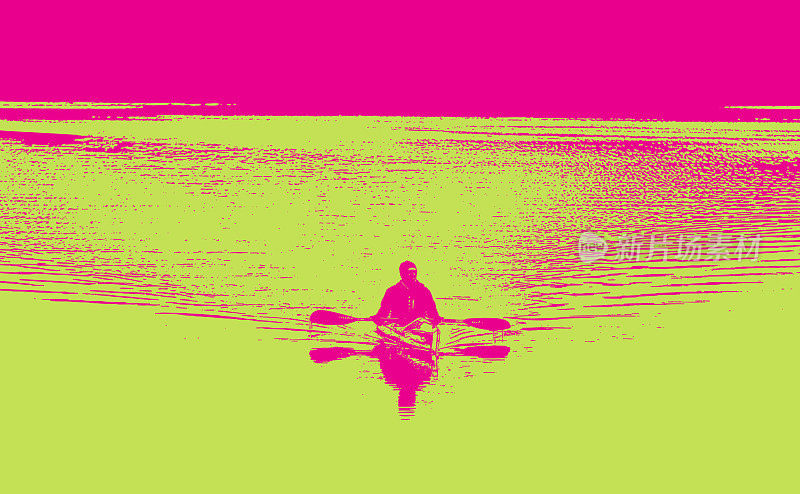 男人在湖上划皮艇
