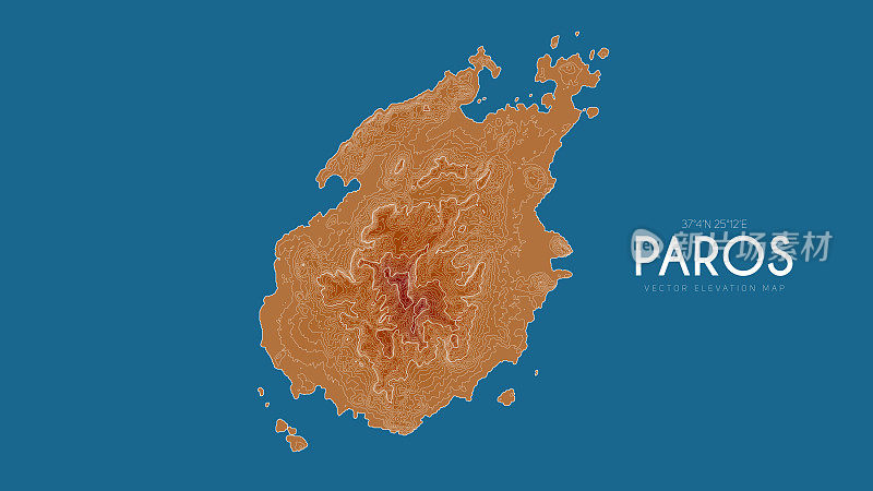 希腊帕罗斯地形图。矢量详细高程地图的岛屿。地理优美的景观轮廓海报。