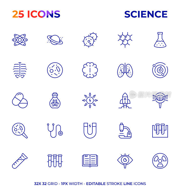 科学编辑线条图标系列