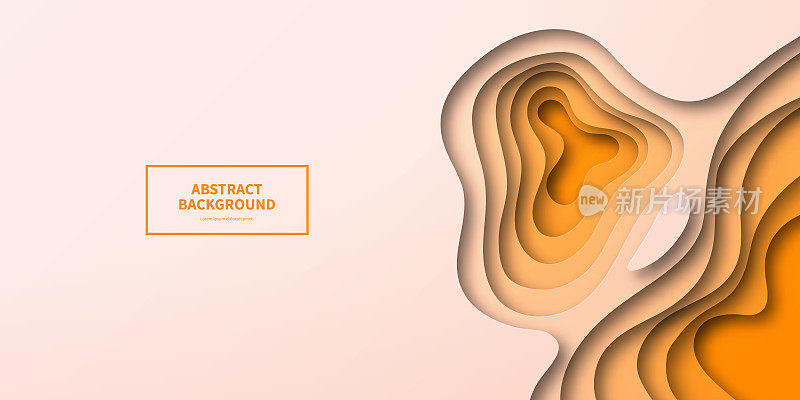剪纸背景-橙色抽象波浪形状-时髦的3D设计