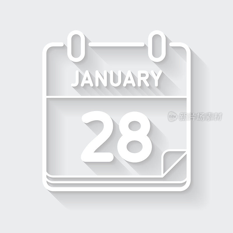 1月28日。图标与空白背景上的长阴影-平面设计