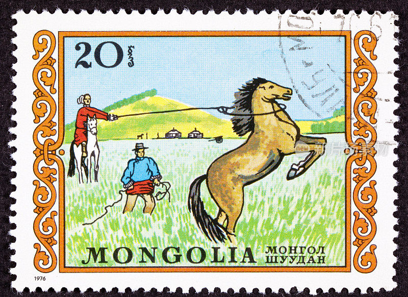 取消蒙古邮票男子捕获套索野马草原