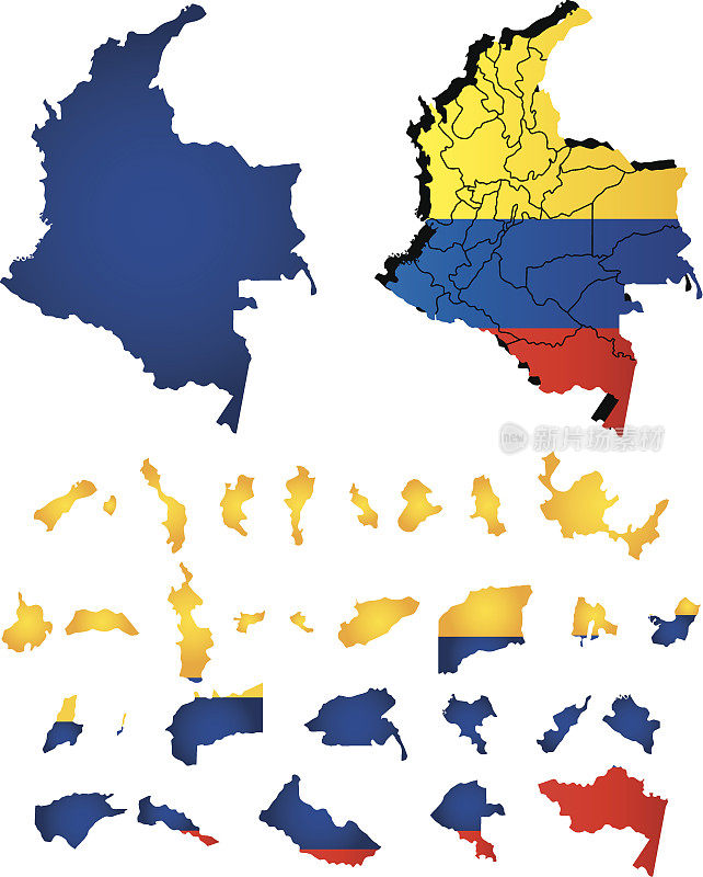 哥伦比亚矢量地图与旗帜