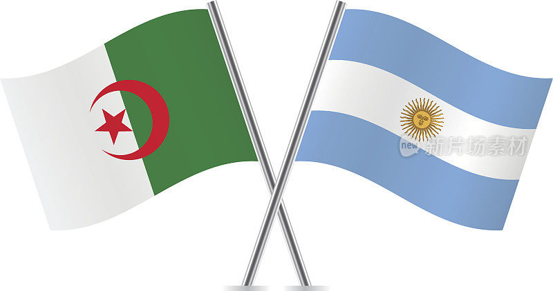 阿根廷和阿尔及利亚国旗。向量。
