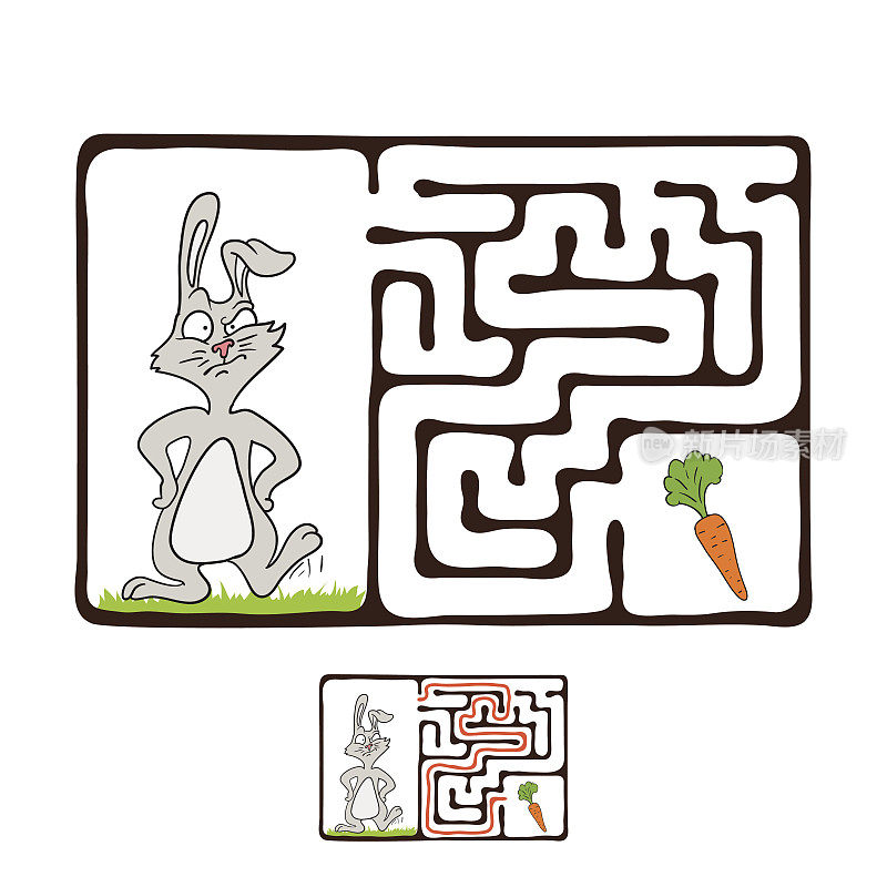 矢量迷宫，兔子和胡萝卜迷宫