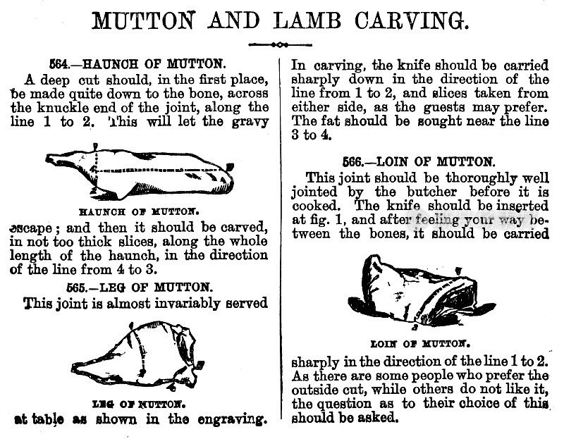 维多利亚插图如何雕刻一块羊肉和羔羊19世纪插图与文本;出自比顿夫人1899年的烹饪书
