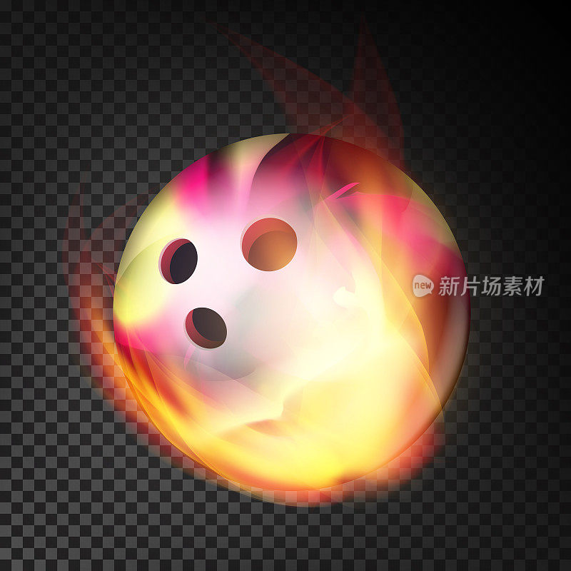 保龄球在火矢量现实。燃烧的保龄球。透明的背景
