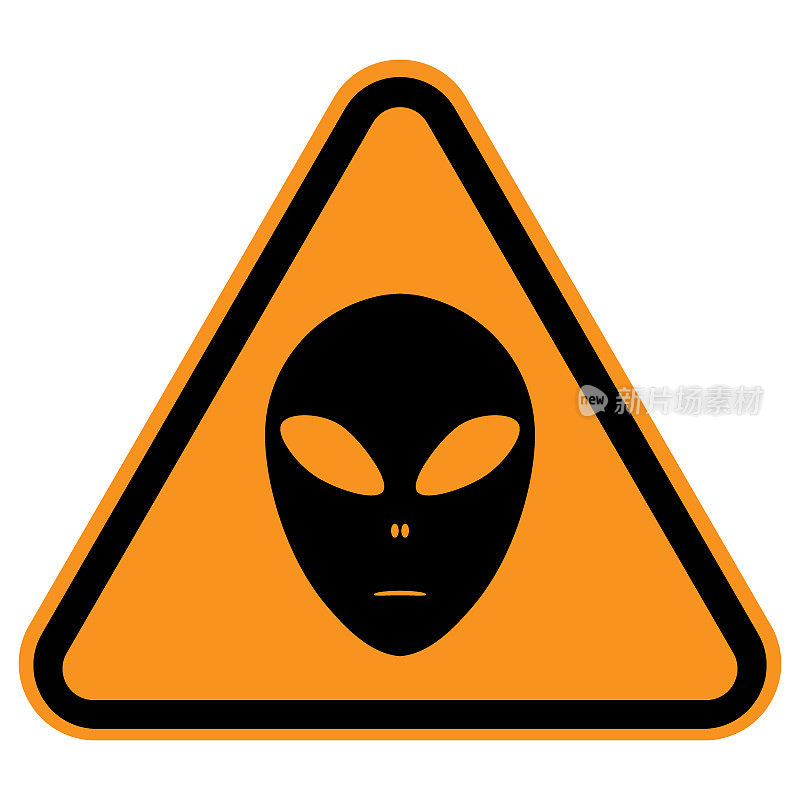 警告外星人的信号。火星人的头部轮廓为黄色和黑色三角形。矢量图标