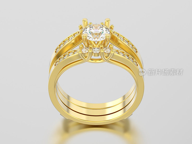 3D插图黄金两小腿装饰钻石戒指