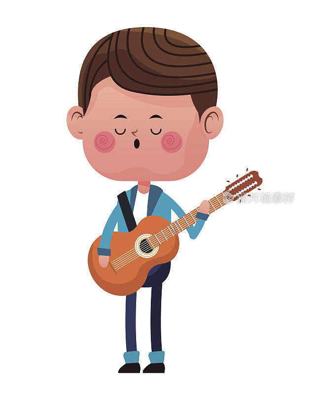 男孩站着唱歌吉他爱