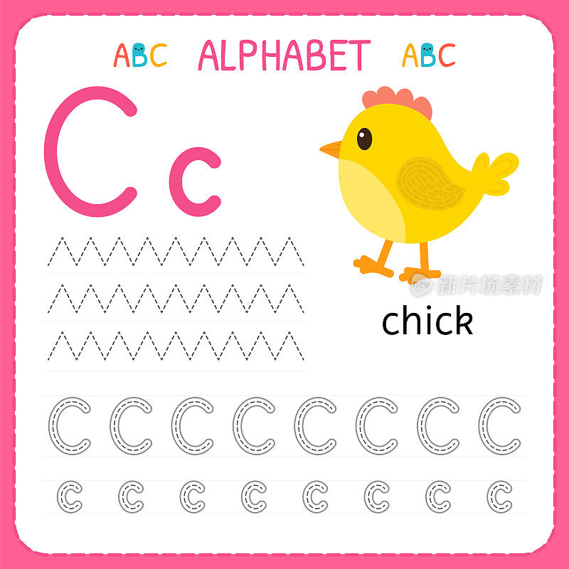 学龄前和幼儿园的字母追踪工作表。写练习字母c的儿童练习