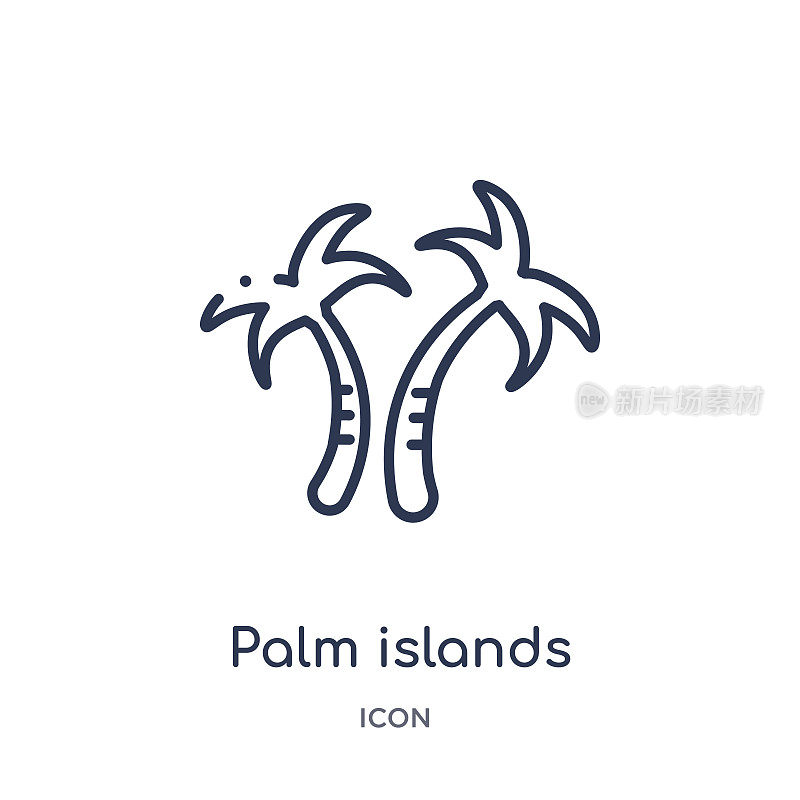 棕榈岛图标从自然轮廓收集。细线棕榈岛图标孤立在白色的背景。