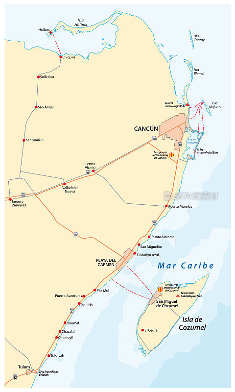 里维埃拉玛雅和Holbox岛道路矢量地图