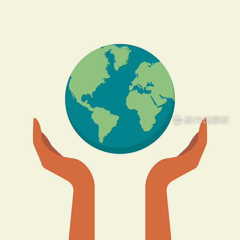 拯救地球。手握地球仪，地球。“地球日”的概念。地球日矢量插图海报，旗帜，印刷，网络。现代卡通平面风格插图