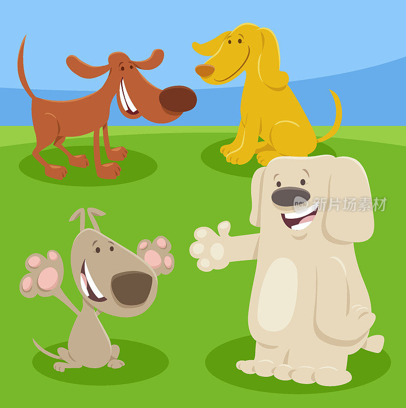 有趣的卡通狗和小狗动物角色组