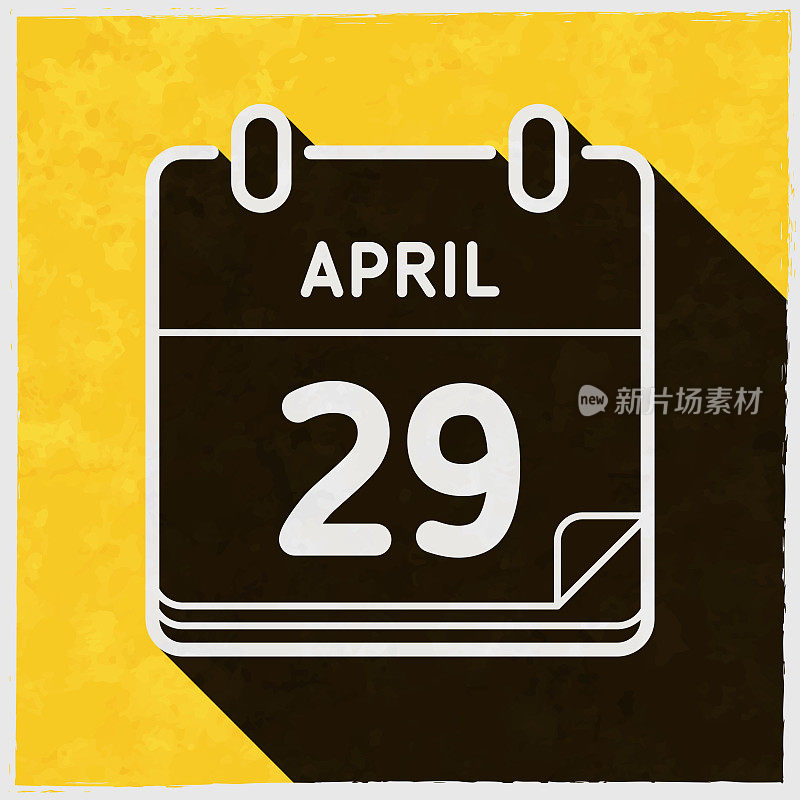 4月29日。图标与长阴影的纹理黄色背景