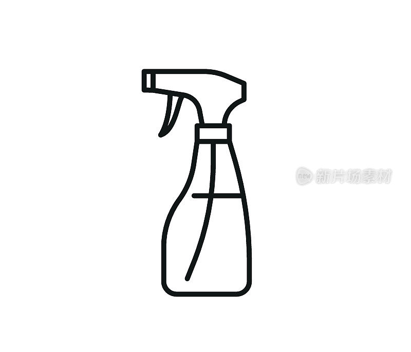 喷雾消毒清洁剂隔离喷雾瓶图标。媒介清洁、洗涤和消毒喷雾器。抗菌酒精，消毒剂。家用化学品的平式。