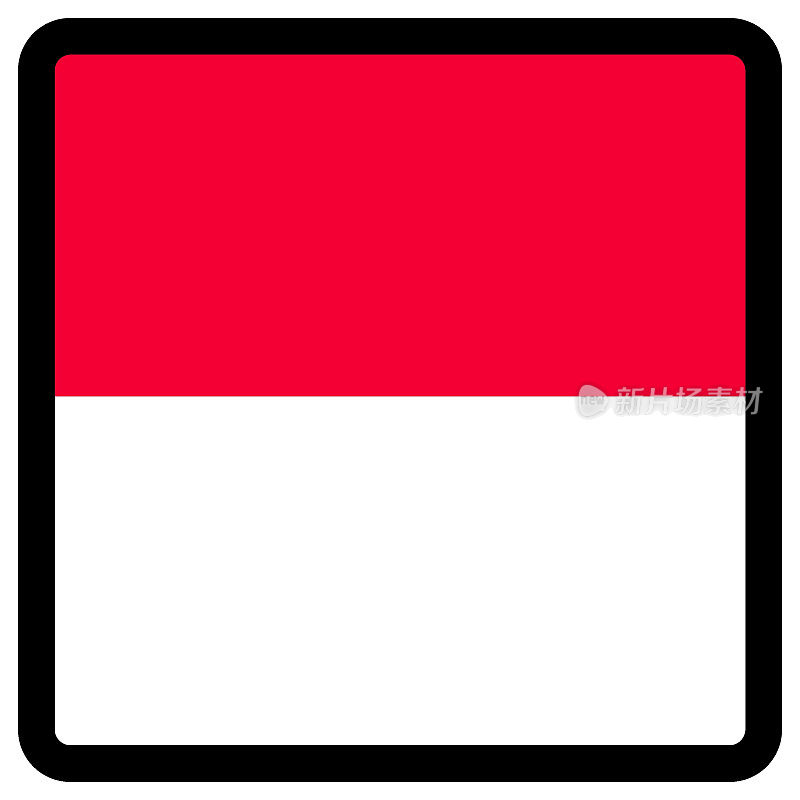 方形的摩纳哥国旗，对比鲜明的轮廓，社交媒体交流标志，爱国主义，网站语言切换按钮，图标。