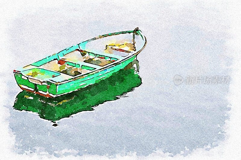 夏天，木船停泊在河上