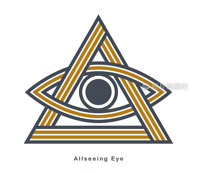 所有的视眼在三角形金字塔向量古代符号在现代线性风格上孤立在白色，神之眼，共济会符号，秘密知识照明。