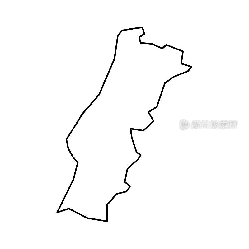 葡萄牙地图。葡萄牙线形风格。线性图标