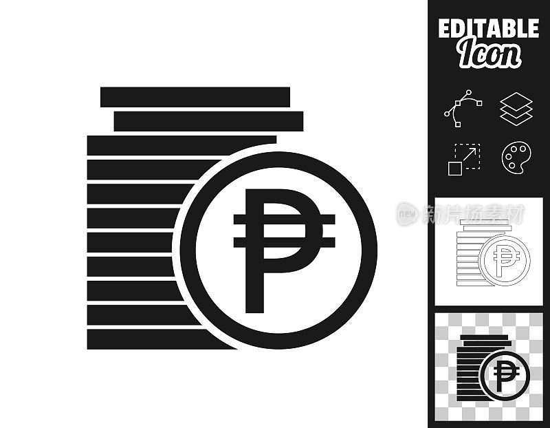 比索硬币堆栈。图标设计。轻松地编辑
